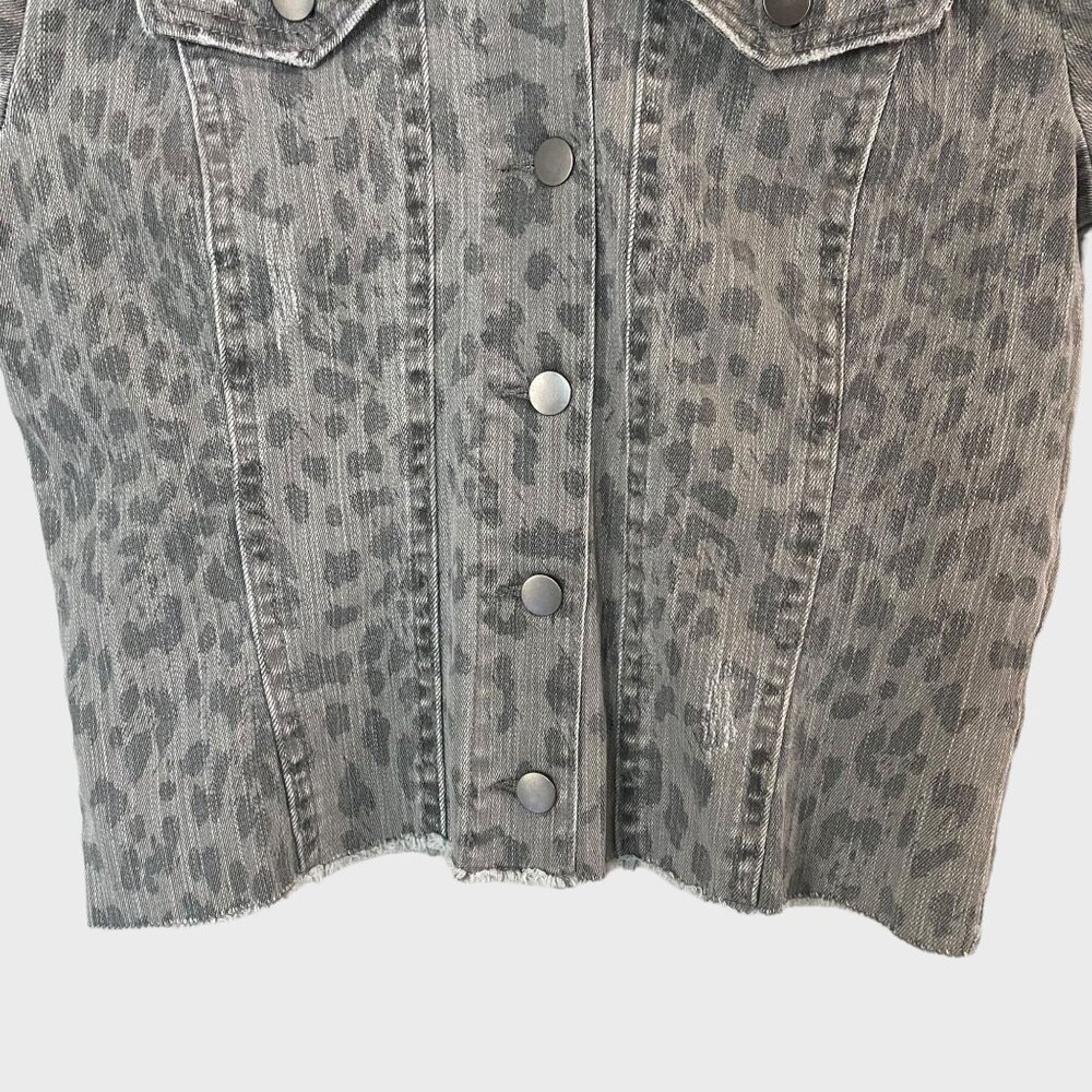 Kut From The Kloth Hand-Painted Denim Jacket Women's Medium Gray Cheetah Print - Picture 7 of 13